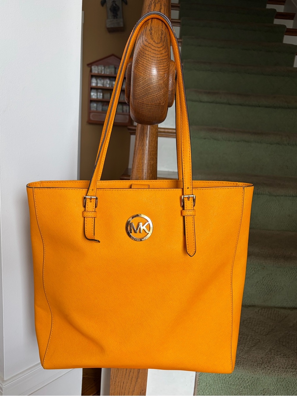 Michael Kors Bright Mustard Yellow Tote with Gold MK Emblem